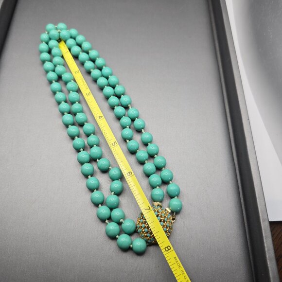 VTG Double Strand Turquoise Colored Bead Choker Necklace 15" Gold-Tone Box Clasp - Picture 13 of 15
